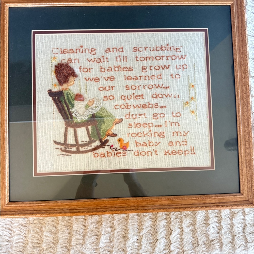 Framed Needlepoint Art with Rocking Chair Design